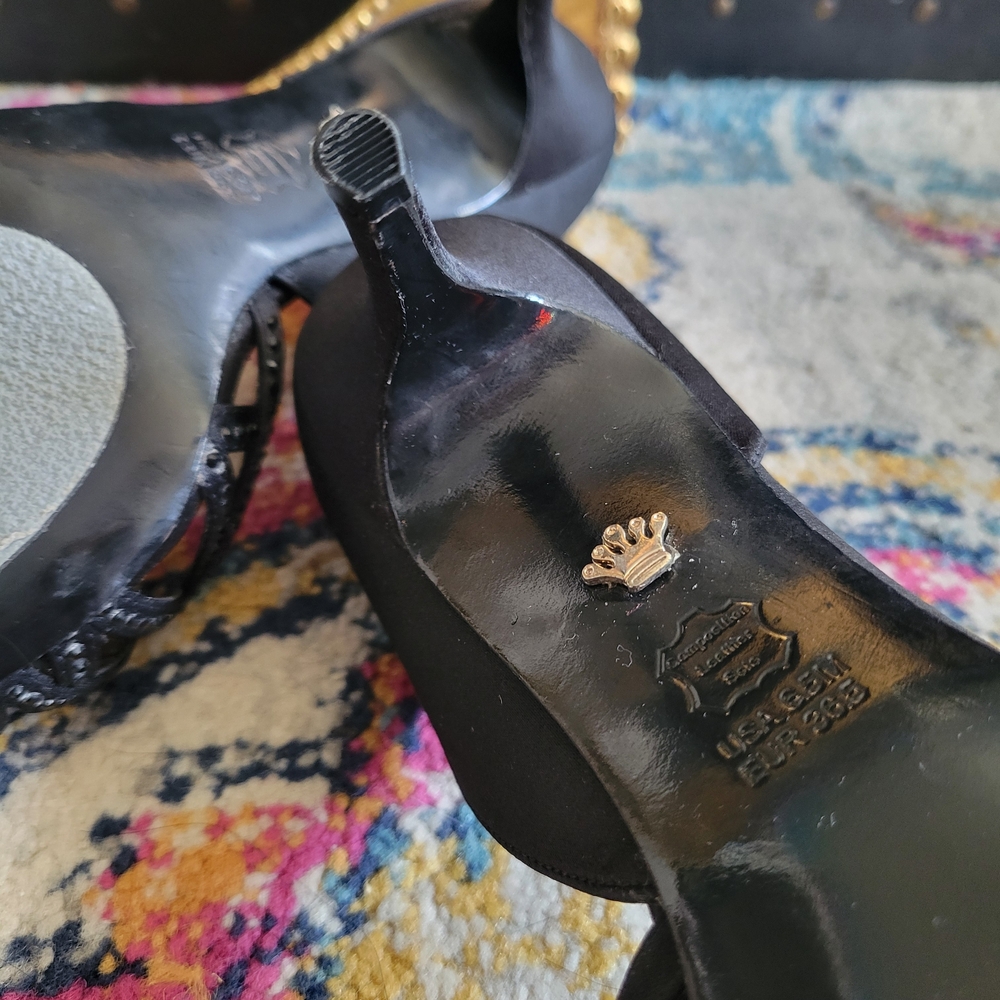 Nina Black Satin d'Orsay Heels with Rhinestone Detailing - Picture 8 of 12